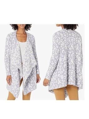 UGG Phoebe Wrapped Light Gray & White Leopard Open-Front Draped Cardigan XL
